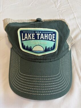 The Game Lake Tahoe Trucker Hat in Dark Green and Cream women’s baseball cap